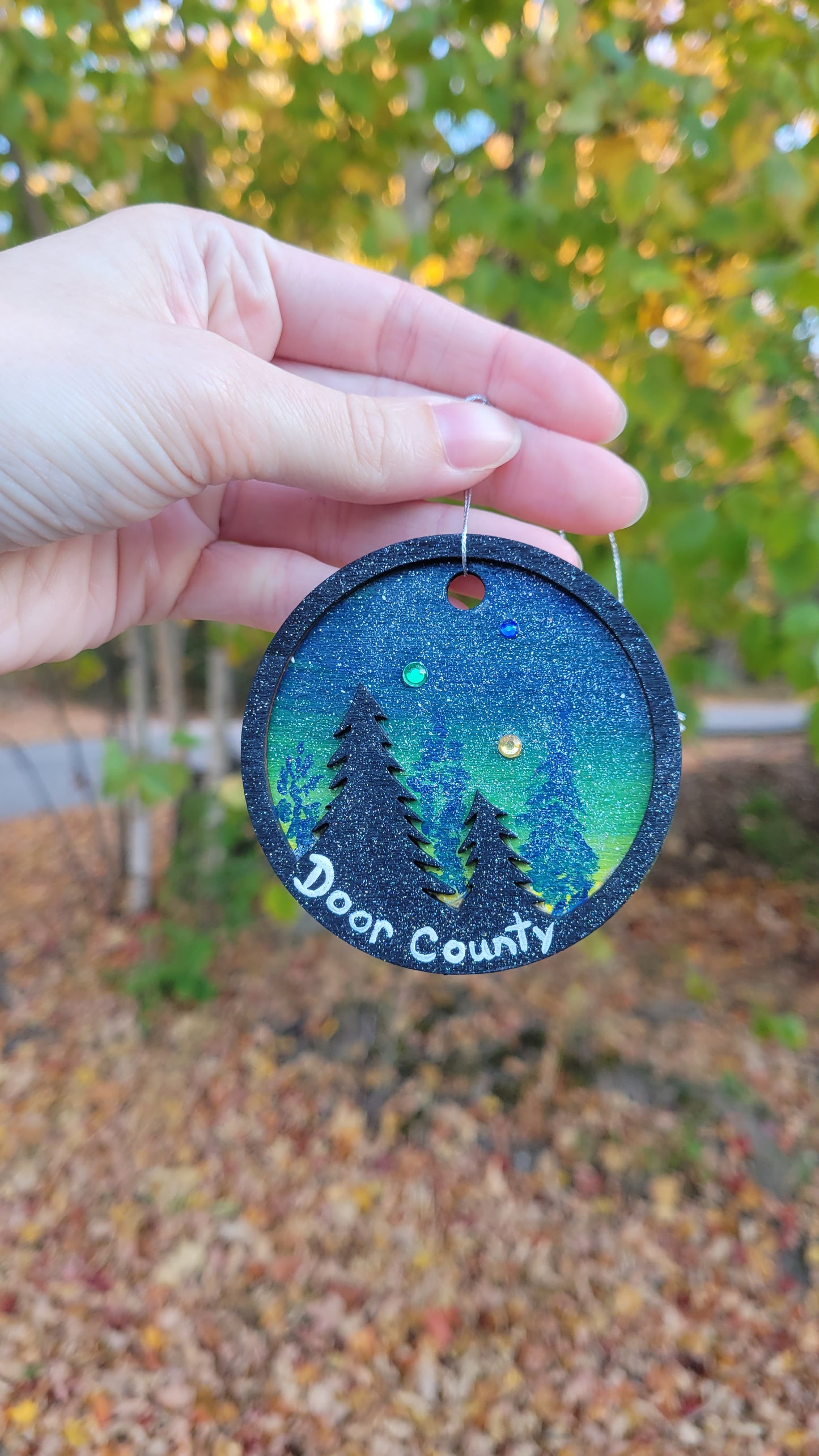 Handpainted Sunset Ornament - Blue/Green/Yellow