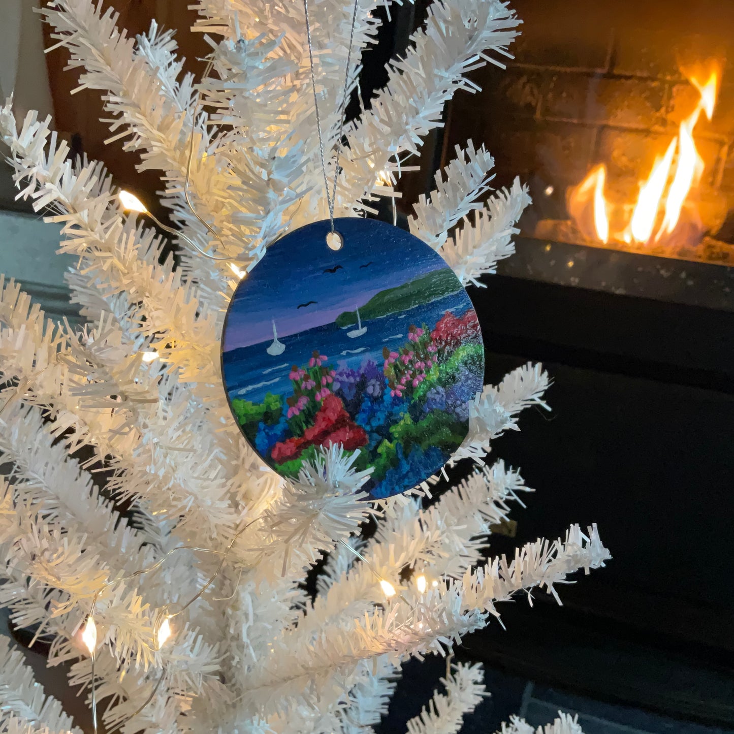 Ellison Bay Beach Inspired Ornament | Floral Hand-Painted Christmas Ornament