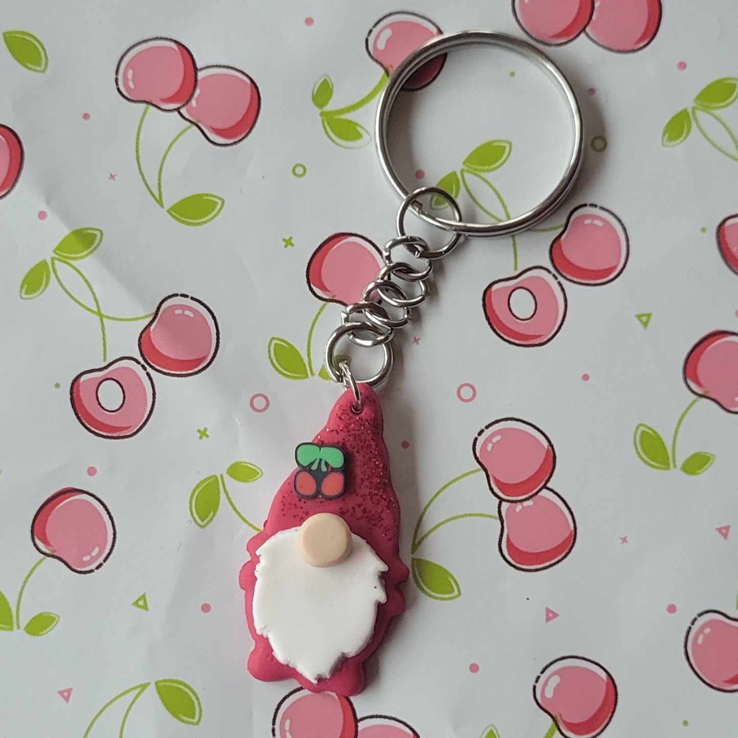 Red Cherry Gnome Keychain