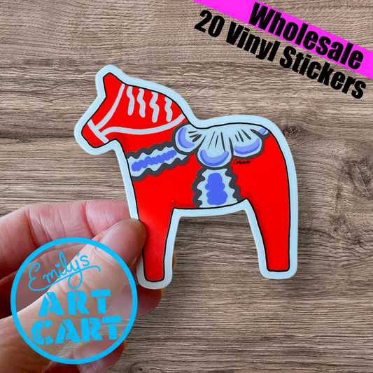 Red Swedish Dala Horse Vinyl Stickers | WHOLESALE 20 Stickers