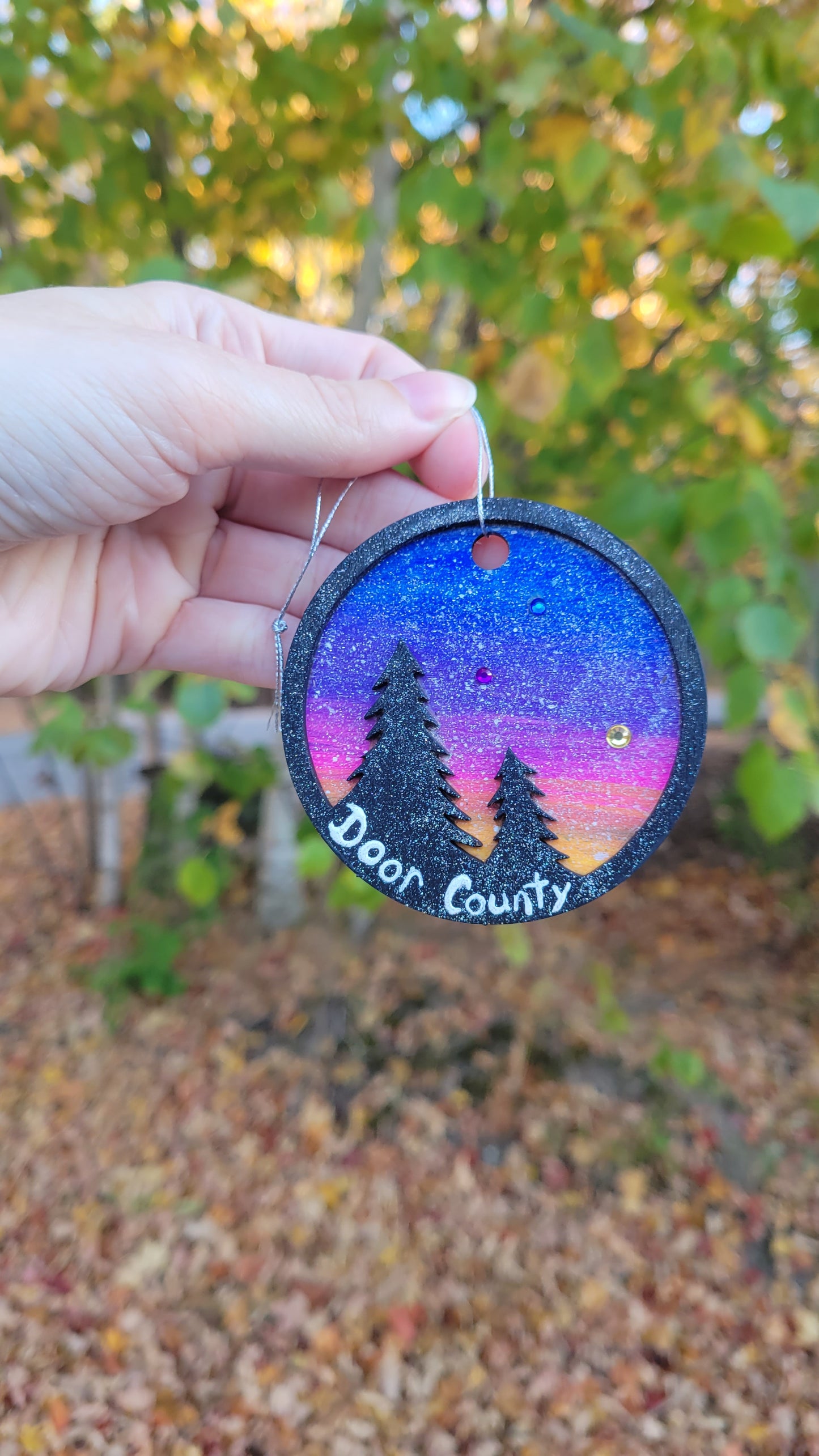 Handpainted Sunset Ornament - Blue/Purple/Pink/Yellow Sunset