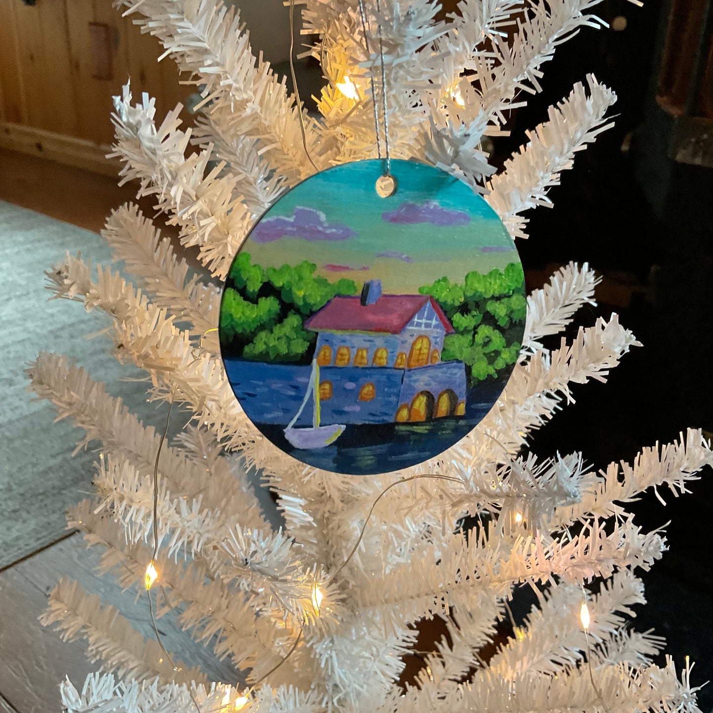 Rock Island Boathouse Hand-Painted Ornament