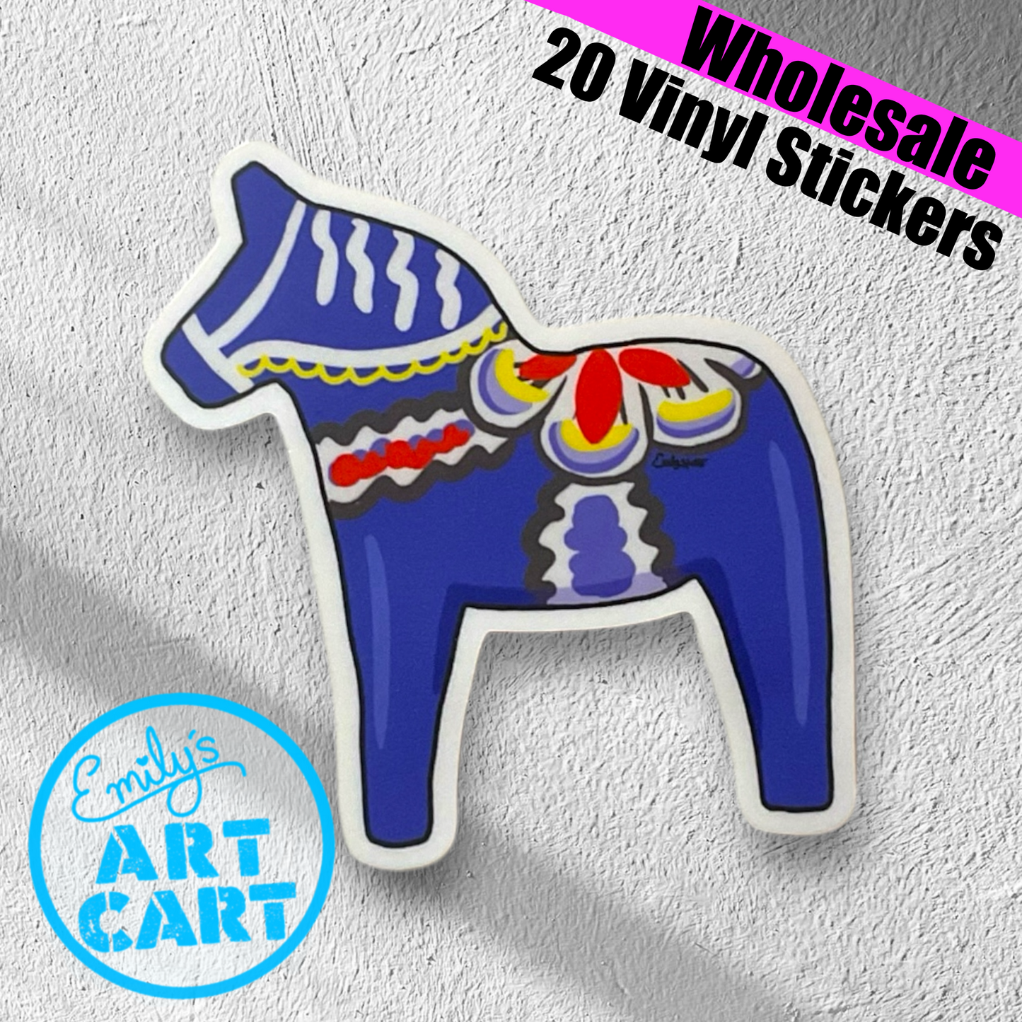 Blue Swedish Dala Horse Vinyl Stickers | WHOLESALE 20 Stickers