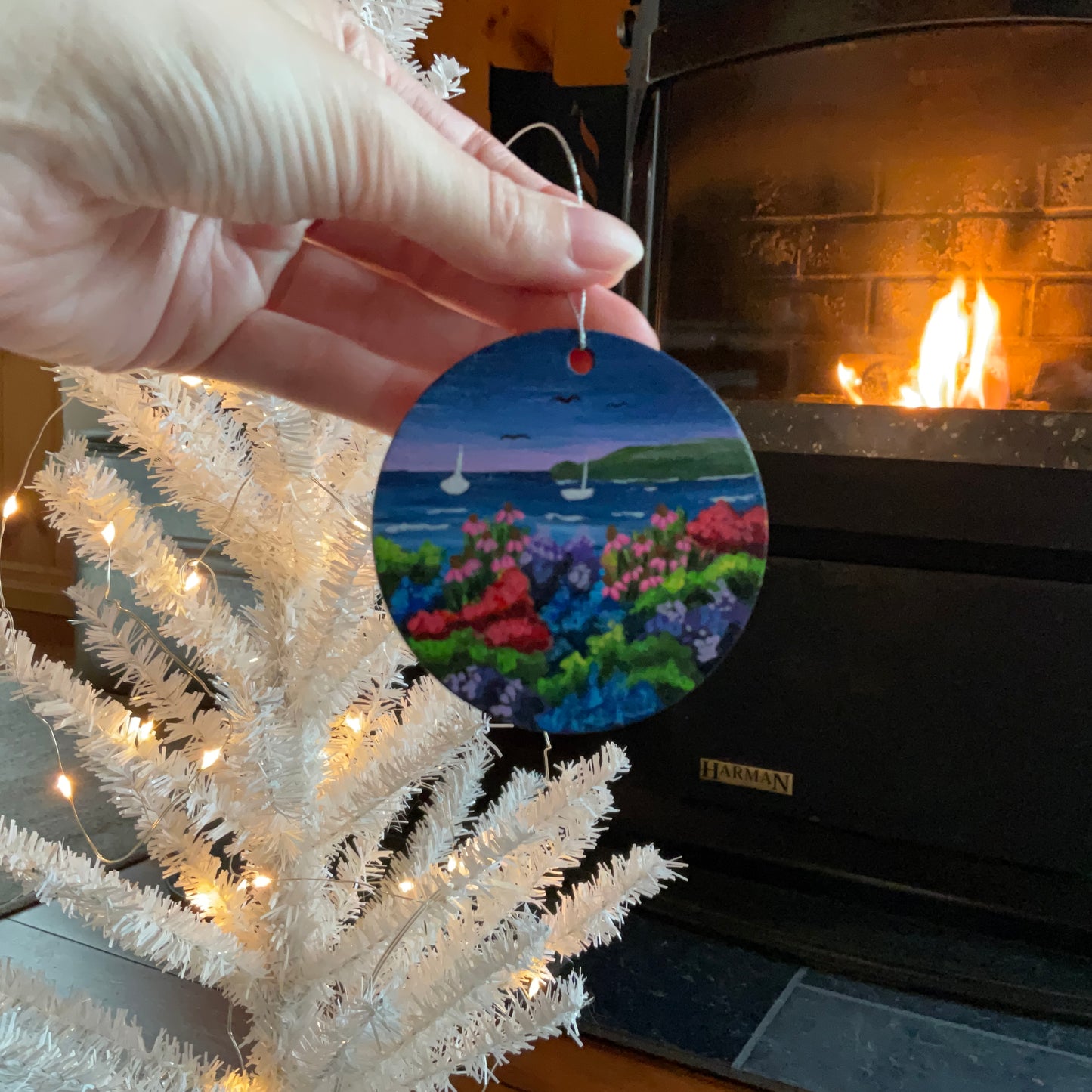 Ellison Bay Beach Inspired Ornament | Floral Hand-Painted Christmas Ornament