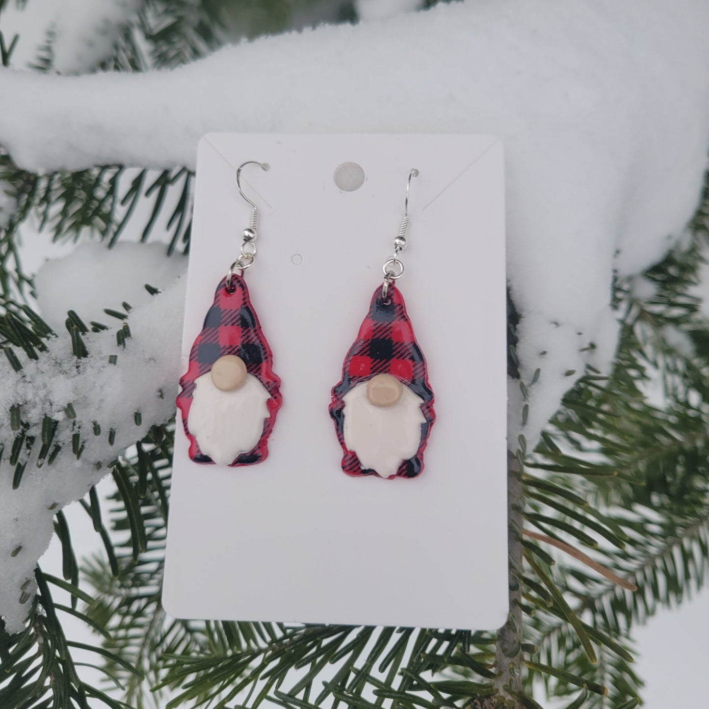 Red Buffalo Plaid Gnome Earrings