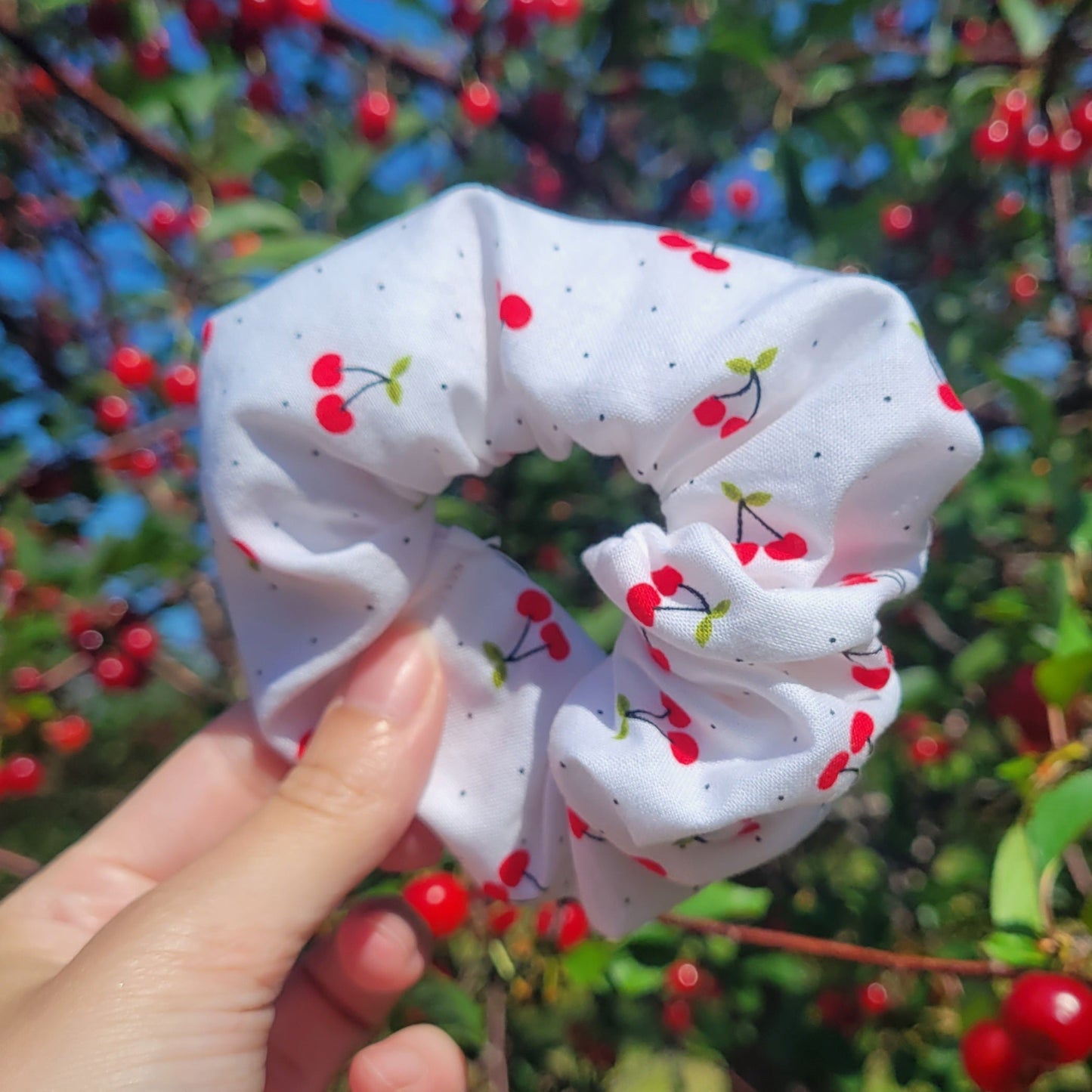 Cherry Scrunchie - White
