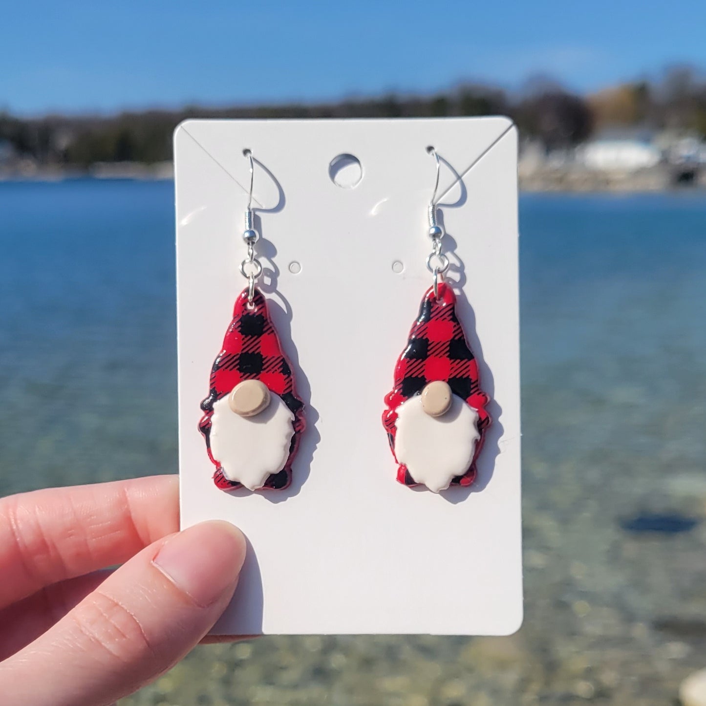 Red Buffalo Plaid Gnome Earrings