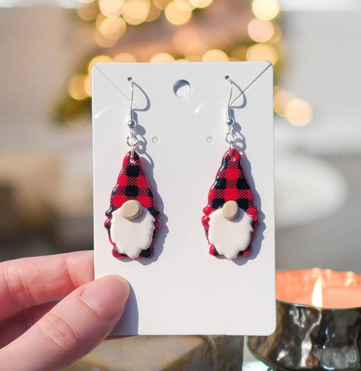 Red Buffalo Plaid Gnome Earrings