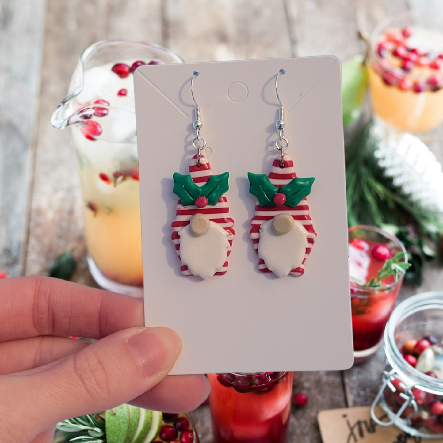 Candy Cane Gnome Earrings