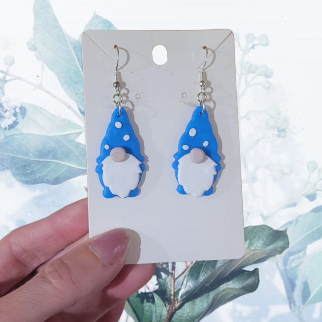 Blue Polka Dot Gnome Earrings