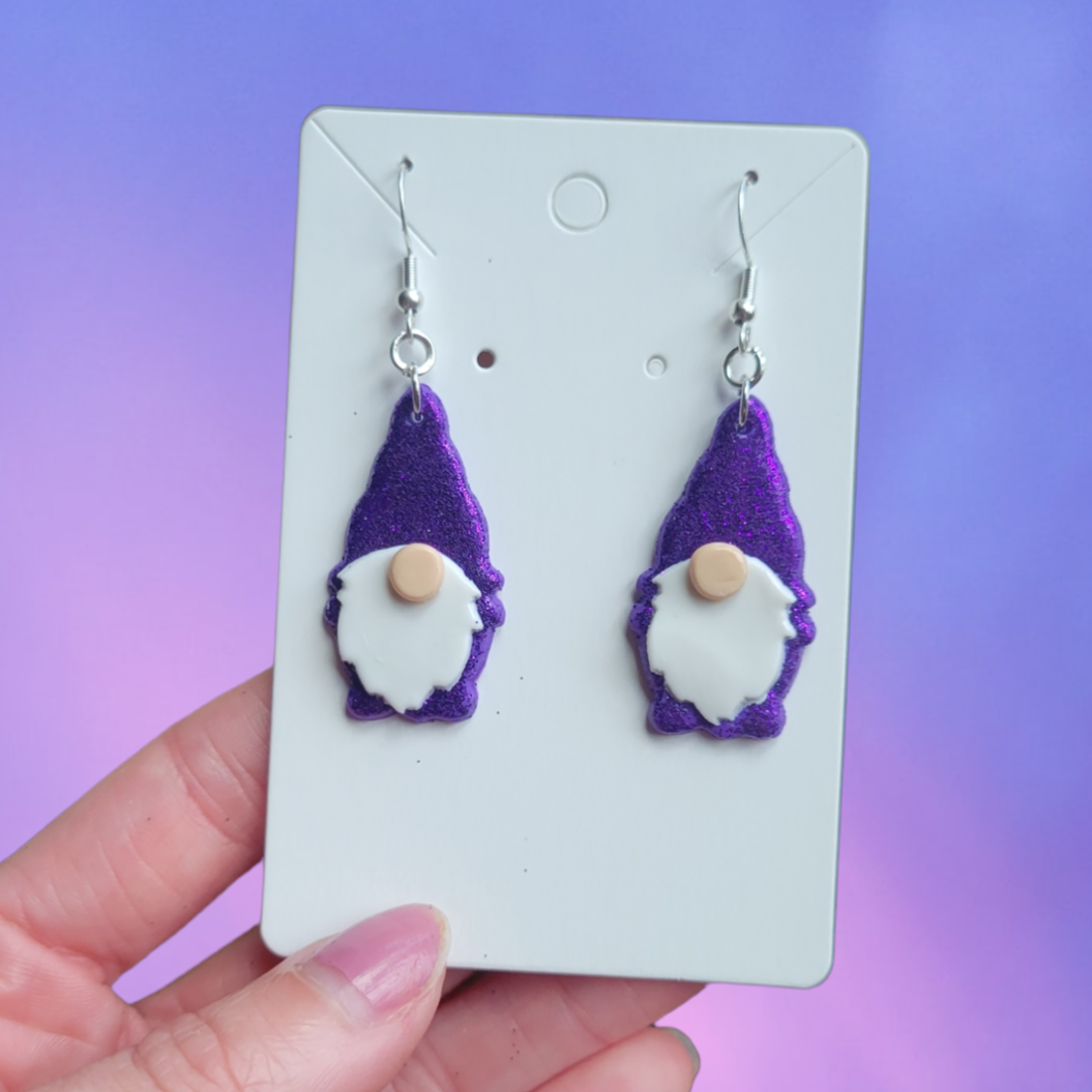 Purple Glitter Gnome Earrings