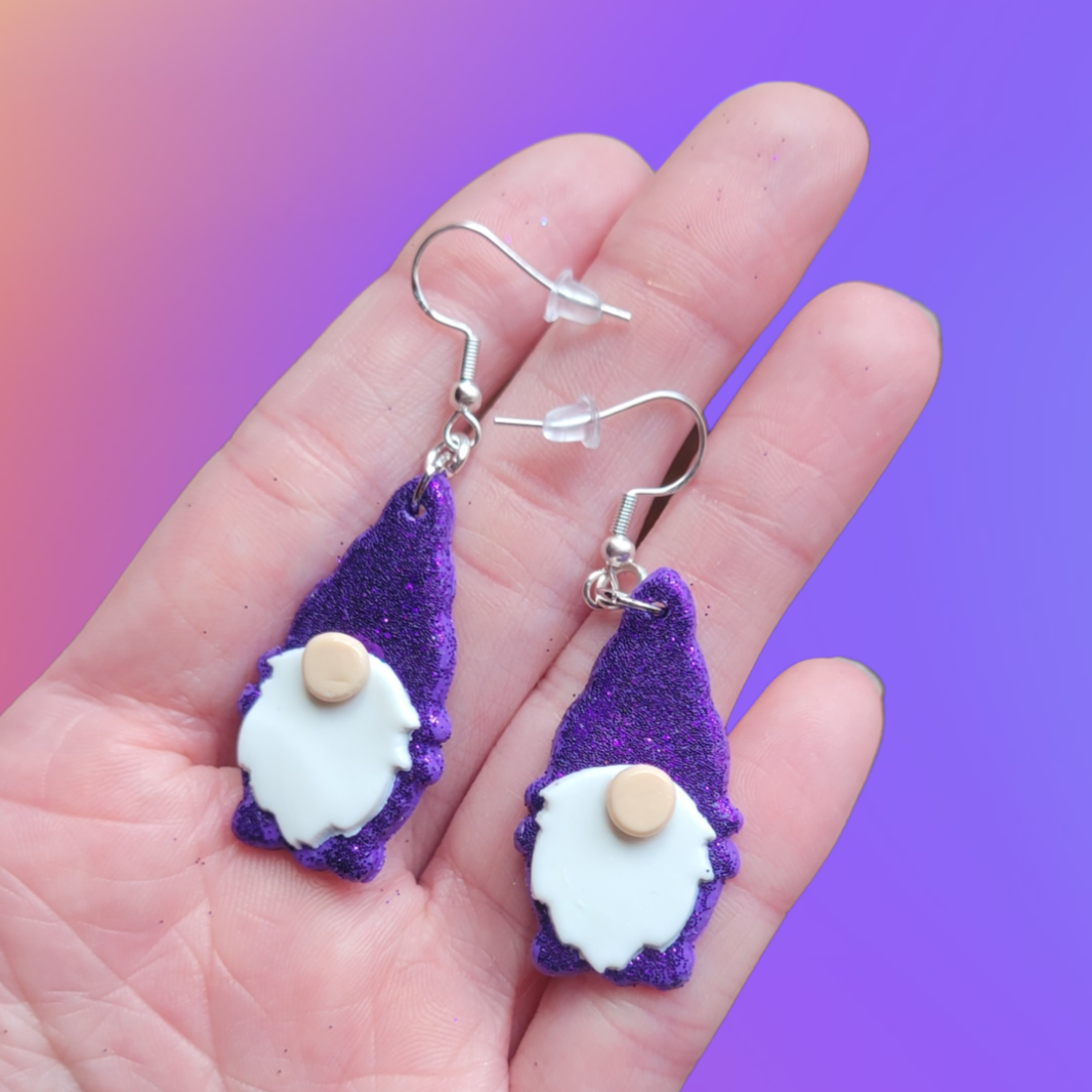 Purple Glitter Gnome Earrings